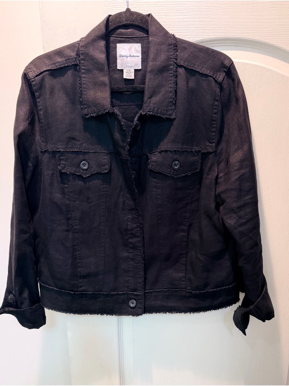Tommy Bahama Black Frayed-Edge Jean Jacket